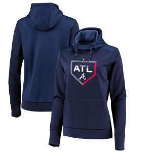 Superb Atlanta Braves Majestic Women's 2019 Postseason Dugout Authentic Pullover Hoodie Navy