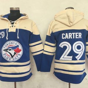 Superb Blue Jays #29 Joe Carter Blue Sawyer Hooded Sweatshirt MLB Hoodie
