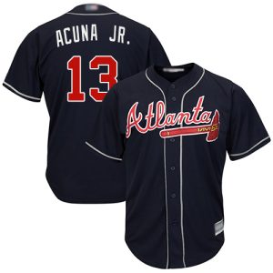 Superb Braves #13 Ronald Acuna Jr. Navy Blue Cool Base Stitched Youth MLB Jersey Act fast Only a few left Secure yours today