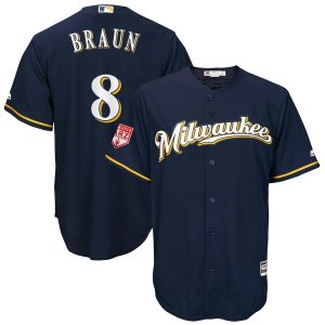 Superb Brewers #8 Ryan Braun Navy 2019 Spring Training Cool Base Stitched MLB Jersey