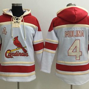 Superb Cardinals #4 Yadier Molina White Sawyer Hooded Sweatshirt MLB Hoodie