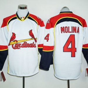 Superb Cardinals #4 Yadier Molina White/Red Long Sleeve Stitched MLB Jersey