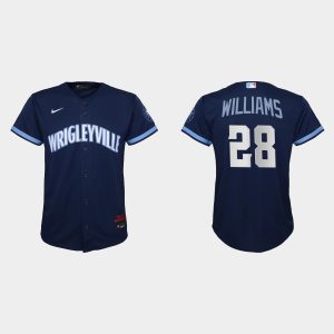 Superb Chicago Cubs #28 Mitch Williams Youth Nike 2021 City Connect Navy MLB Jersey Retailers boost your inventory Order now to meet customer demand