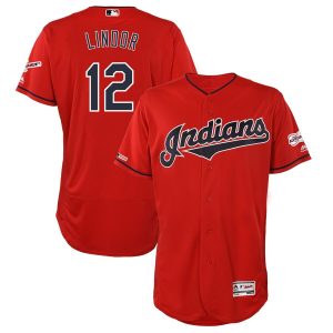 Superb Cleveland Guardians #12 Francisco Lindor Majestic Alternate 2019 All Star Game Patch Flex Base Player Jersey Scarlet