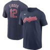 Superb Cleveland Guardians #12 Francisco Lindor Nike Name & Number T Shirt Navy Sports fans this is your chance Order soon to be part of the action