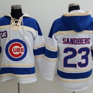 Superb Cubs #23 Ryne Sandberg White Sawyer Hooded Sweatshirt MLB Hoodie