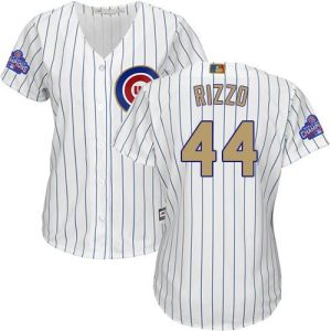 Superb Cubs #44 Anthony Rizzo White(Blue Strip) 2017 Gold Program Cool Base Women's Stitched MLB Jersey Limited stock Order now to show your love for your team