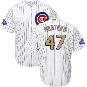 Superb Cubs #47 Miguel Montero White(Blue Strip) 2017 Gold Program Cool Base Stitched Youth MLB Jersey For a short time available Grab yours quickly to own a team jersey