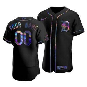 Superb Detroit Tigers Custom Men's Nike Iridescent Holographic Collection MLB Jersey   Black