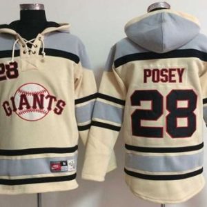 Superb Giants #28 Buster Posey Cream Sawyer Hooded Sweatshirt MLB Hoodie