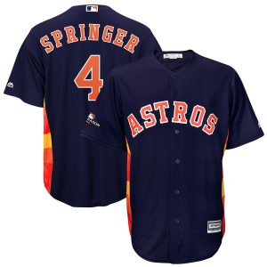 Superb Houston Astros #4 George Springer Majestic 2019 Postseason Official Cool Base Player Jersey Navy