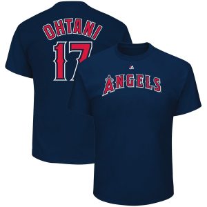 Superb Los Angeles Angels #17 Shohei Ohtani Majestic Name & Number T Shirt Navy