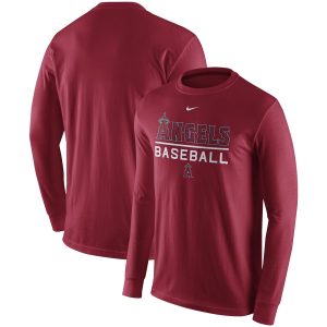 Superb Los Angeles Angels Nike Practice Long Sleeve T Shirt Red