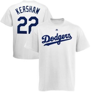 Superb Los Angeles Dodgers #22 Clayton Kershaw Majestic Official Name and Number T Shirt White