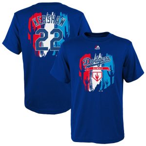 Superb Los Angeles Dodgers #22 Clayton Kershaw Majestic  Youth 2019 Spring Training Name & Number V Neck T Shirt Royal