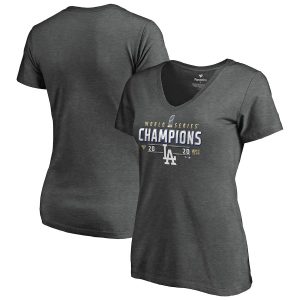 Superb Los Angeles Dodgers Women's 2020 World Series Champions Locker Room Plus Size V Neck T Shirt Heather Charcoal Collectors this is a must have Add it to your collection by ordering
