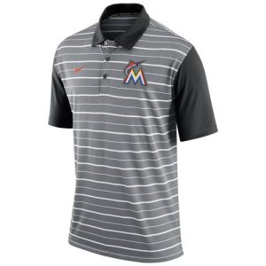 Superb Men's Miami Marlins Nike Gray Dri FIT Stripe Polo