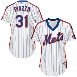 Superb Mets #31 Mike Piazza White(Blue Strip) Alternate Women's Stitched MLB Jersey Sports enthusiasts seize this opportunity Order now to feel the game excitement
