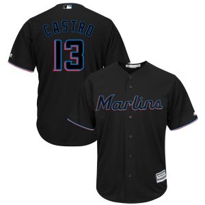Superb Miami Marlins #13 Starlin Castro Majestic Alternate 2019 Cool Base Player Jersey Black