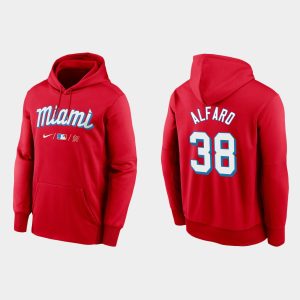 Superb Miami Marlins #38 Jorge Alfaro Men's Nike 2021 City Connect Therma Hoodie Red