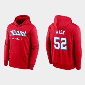 Superb Miami Marlins #52 Anthony Bass Men's Nike 2021 City Connect Therma Hoodie Red