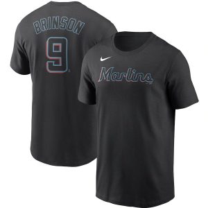 Superb Miami Marlins #9 Lewis Brinson Nike Name & Number T Shirt Black For a short time available Grab yours quickly to own a team jersey