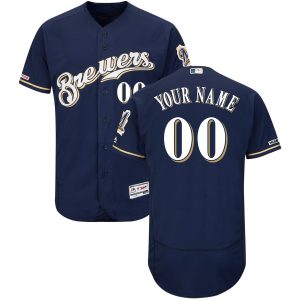 Superb Milwaukee Brewers Majestic Alternate Home Flex Base Authentic Collection Custom Jersey Navy