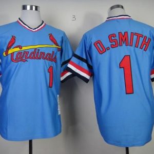 Superb Mitchell And Ness 1982 Cardinals #1 Ozzie Smith Blue Stitched MLB Throwback Jersey