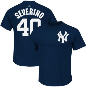 Superb New York Yankees #40 Luis Severino Majestic Official Name & Number T Shirt Navy