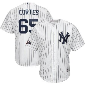 Superb New York Yankees #65 Nestor Cortes Majestic 2019 Postseason Official Cool Base Player Jersey White Navy