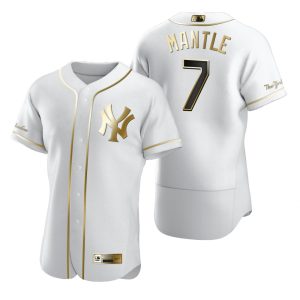 Superb New York Yankees #7 Mickey Mantle White Nike Men's Authentic Golden Edition MLB Jersey