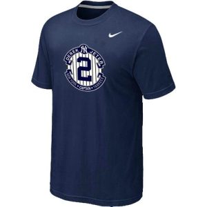Superb Nike New York Yankees #2 Derek Jeter Official Final Season Commemorative Logo T Shirt Dark Blue