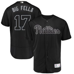 Superb Philadelphia Phillies #17 Rhys Hoskins Big Fella Majestic 2019 Players' Weekend Flex Base Authentic Player Jersey Black