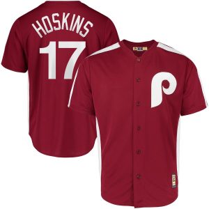Superb Philadelphia Phillies #17 Rhys Hoskins Majestic 1979 Saturday Night Special Cool Base Cooperstown Player Jersey Maroon