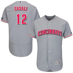 Superb Reds #12 Curt Casali Grey Flexbase Authentic Collection Stitched MLB Jersey