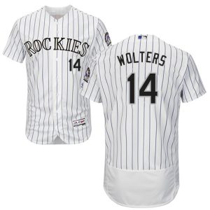 Superb Rockies #14 Tony Wolters White Strip Flexbase Authentic Collection Stitched MLB Jersey
