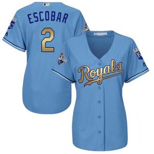 Superb Royals #2 Alcides Escobar Light Blue Women's 2015 World Series Champions Gold Program Cool Base Stitched MLB Jersey Sports fans this is your chance Order soon to be part of the action