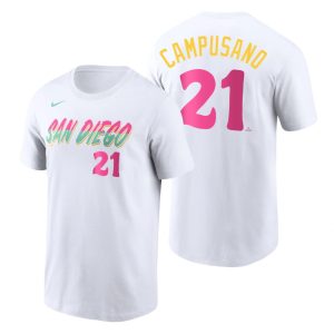 Superb San Diego Padres #21 Luis Campusano 2022 City Connect Men's MLB T Shirt   White Hurry Exclusive offer Place your order immediately for a great jersey