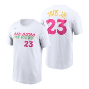 Superb San Diego Padres #23 Fernando Tatis Jr. 2022 City Connect Men's MLB T Shirt   White Limited stock Order now to show your love for your team