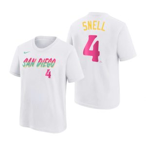 Superb San Diego Padres #4 Blake Snell 2022 City Connect Youth MLB T Shirt   White With high demand Don't miss out Order now to wear your team colors