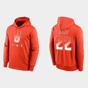 Superb San Francisco Giants #22 Will Clark Men's 2021 City Connect Therma Pullover Orange Hoodie