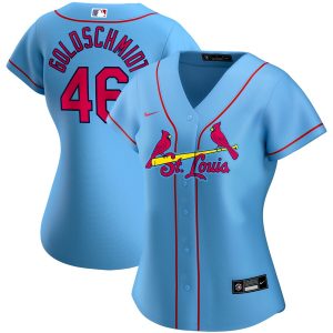 Superb St. Louis Cardinals #46 Paul Goldschmidt Nike Women's Alternate 2020 MLB Player Jersey Light Blue With high demand Don't miss out Order now to wear your team colors