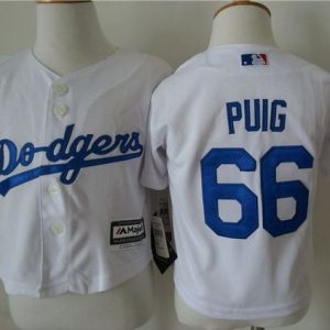Superb Toddler Dodgers #66 Yasiel Puig White Cool Base Stitched MLB Jersey Act fast Only a few left Secure yours today