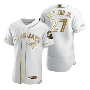 Superb Toronto Blue Jays #27 Vladimir Guerrero Jr. White Nike Men's Authentic Golden Edition MLB Jersey