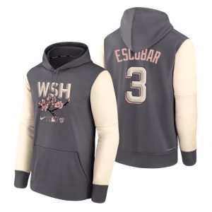 Superb Washington Nationals #3 Alcides Escobar 2022 City Connect Gray Hoodie