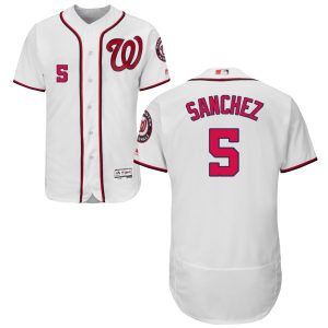 Superb Washington Nationals #5 Adrian Sanchez Home Flex Base White Stitched MLB Jersey