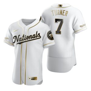 Superb Washington Nationals #7 Trea Turner White Nike Men's Authentic Golden Edition MLB Jersey