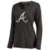 Superb Women's Atlanta Braves Platinum Collection Long Sleeve V Neck Tri Blend T Shirt Black