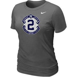 Superb Women's Nike New York Yankees #2 Derek Jeter Official Final Season Commemorative Logo Blended T Shirt Dark Grey