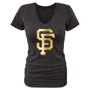 Superb Women's San Francisco Giants Fanatics Apparel Gold Collection V Neck Tri Blend T Shirt Black